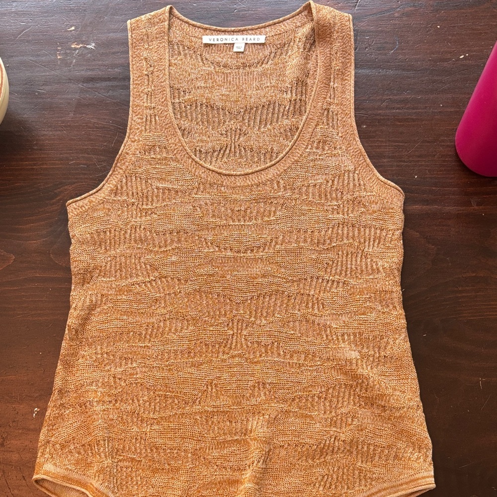 Veronica Beard Rust-Tan Textured Knit Tank